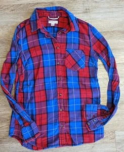 Camicia Merona rossa e blu a quadri con bottoni taglia XS/TP - Foto 1 di 7