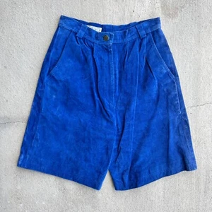 Vtg cobalt blue high waisted women's leather suede shorts size 9/10 - Picture 1 of 5