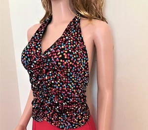 SEXY Polka Dot Halter Top-Flattering Ruching-Machine Washable-Comfort Fit - Picture 1 of 10