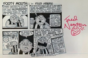 Signed Fred Negro ORIGINAL Footy Mouth COMIC STRIP ART Collingwood Cartoon AFL - Bild 1 von 6