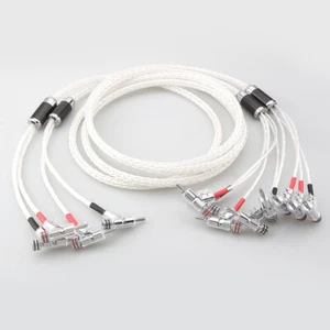 OCC Silver Plated Cord with Angle Banana Plugs HiFi Audio Bi-wire Speaker Cable - Afbeelding 1 van 16