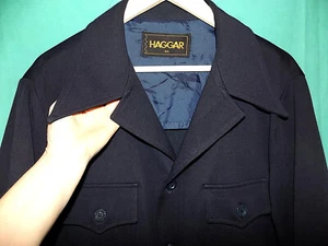 Exc! Vtg 70s HAGGAR SHIRT JACKET SHACKET, DARK DARK BLUE-BLACK, DAGGAR COLLER, L - Picture 1 of 10