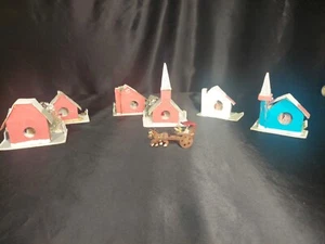 1930s Putz Christmas Village Cardboard Houses Japan Mica Glitter Horse W/ Wagon - Picture 1 of 13