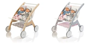 Musterkind Holz Spielzeug Puppen Kinder Zwillings Baby Wagen Buggy Gummi Reifen
