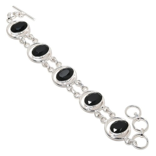 VALENTINO Bracciale gioiello in argento sterling 925 fatto a mano con pietre preziose spinello nero misura 7 8"