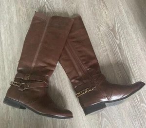 Unisa Women’s Western Riding Style Brown Boots Size 8 M With Chain On Ankle - Picture 1 of 10