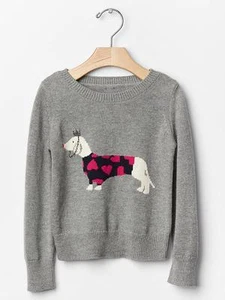 Baby GAP Girls Intarsia Dog Heart Sweater Pullover Gray 18 24 mo 2T 2 NWT $35 - Picture 1 of 3