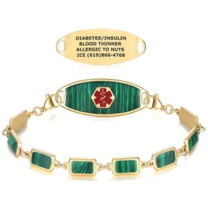 Divoti individuell gravierte Malachit medizinische Warnung ID-Armbänder für Frauen - Stil - Bild 1 von 12