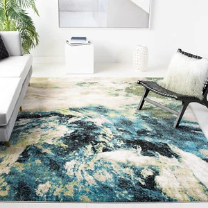 Glacier Collection Area Rug - 8' X 10', Navy & Green, Modern Abstract Design, No - Picture 1 of 6