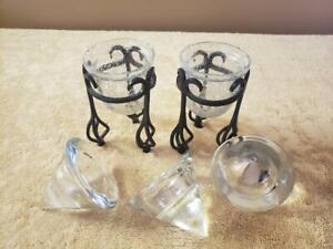 2 ~ METAL CANDLE HOLDERS STANDS & 5 GLASS INSERTS