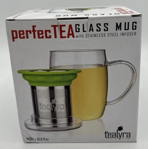 Tea Glass Mug Cup with Stainless Steel infuser Perfectea 15 oz lid, TEALYRA - Picture 1 of 3