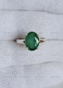 Anillo de compromiso de plata de ley 925 con esmeralda ovalada natural - Imagen 1 de 9