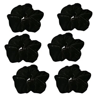 6 Pcs Black Color Large Size Velvet Scrunchies for Women Hair  Assorted Colors  - Image 1 of 4