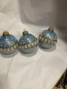 VTG West Germany Light Blue Victorian Glitter Floral Swirls Lace Glass Ball (3)! - Picture 1 of 14