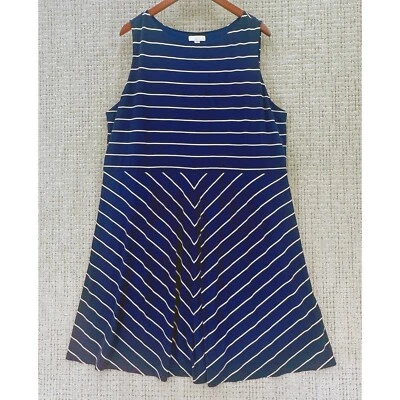 Charter Club Dress Womens 2X Navy Sleeveless Fit & Flare Striped Liquid Knit - Image 1 of 4