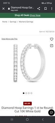 Pendientes aro diamantes oro blanco 10k Foto 1 de 3