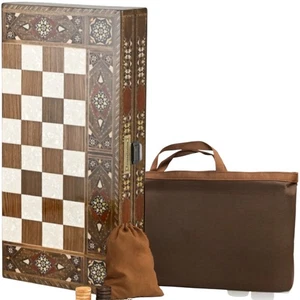 Backgammon Set  20" Handmade Inlaid Wood  XL Solid Wood Game Board - Gift Idea - Picture 1 of 9