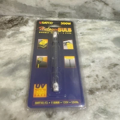 Satco S3496 1/Card 120V 300-Watt T3 R7S Base Light Bulb Clear New Sealed  VTG !  - Image 1 of 3