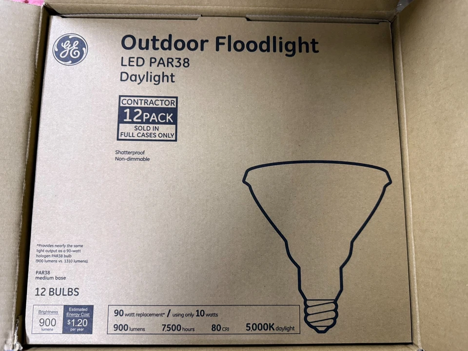 Contractor Pack Of 12 GE PAR38 Outdoor LED Floodlight Bulbs 5000K Daylight 90w - Image 1 of 1