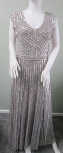John Lewis cap sleeve sequin maxi dress size 12 silver cruise party wedding - Picture 1 of 7
