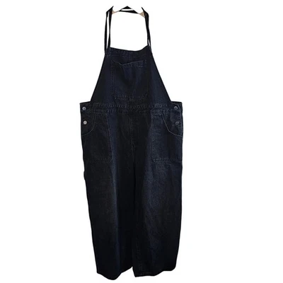 Black Denim Overalls Womens XL Adjustable Wide leg Utility Streetwear Relaxed - Image 1 of 4