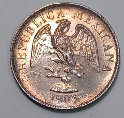 1903 Mo M Mexico SECOND REPUBLIC 20 Centavos World Silver Toned Coin JPT - Image 1 of 4