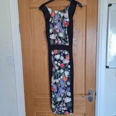 New Ladies Ted Baker Black  Kensington Floral Bodycon Dress Size 4 14. Christmas - Image 1 of 4