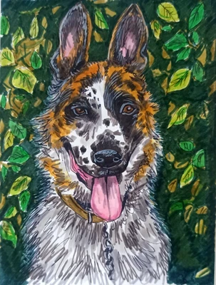 Retrato de perro pastor alemán panda pintura original arte pintado a mano 8x5,5"" Foto 1 de 4