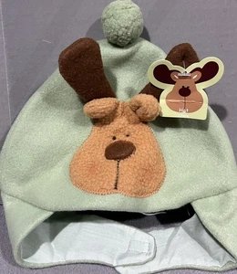 Holiday Christmas Santas Reindeer Deer First Baby Infant Fleece Green Winter Hat - Picture 1 of 5