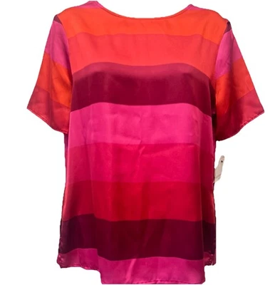 Blusa Liz Claiborne listra de cetim rosa vermelha tamanho pequeno médio NOVA colorida - Imagem 1 de 4
