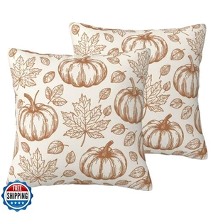 HDVUHKI Fall Pumpkin Pillow Covers 16x16 inch Set of 2, Linen Autumn Outdoor  - Picture 1 of 5