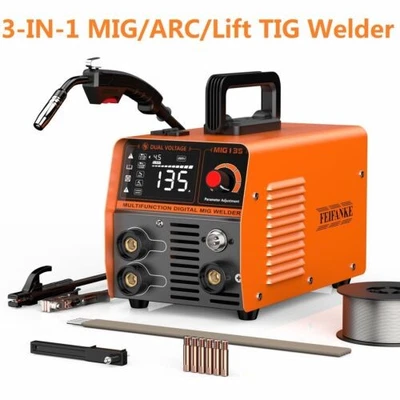 FEIFANKE 135A MIG Welder Gasless 240V 3 IN 1 MIG/ARC/Lift TIG IGBT Inverter