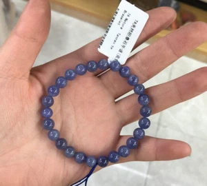 Bracciale perle tonde pietre preziose tanzanite blu naturale 8-7 mm AAA - Foto 1 di 2