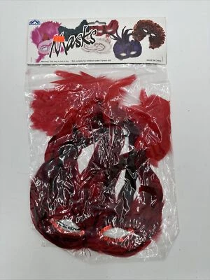 Vintage Feather Mask Masquerade Red One Size NEW 12” - Image 1 of 3