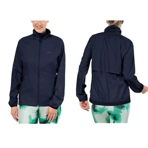 Jack Wolfskin Womens Flyweight Trail Running Jacket Top Blue White Sports Full - Picture 1 of 5