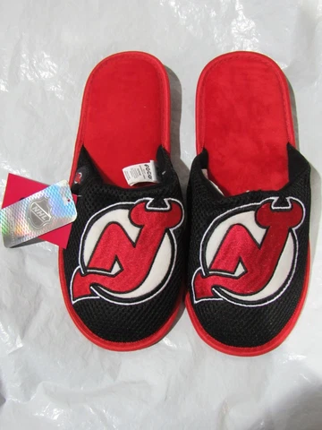 NHL New Jersey Devils Mesh Slide Slippers Striped Sole Size L by FOCO Cover