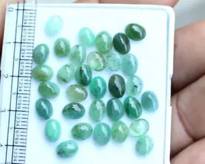 19.00 CT 30 Pcs NATURAL ZAMBIAN EMERALD OVAL CABOCHON GEMSTONE LOT - Picture 1 of 3
