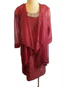 R&M Richards Jacket Dress Set Lace Cranberry sz 10 Formal Mother Bride Evening - Picture 1 of 18