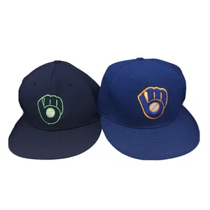 Milwaukee Brewers MLB New Era Cool Base and OC Sports Fitted Blue Caps Hats - Picture 1 of 12