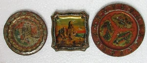 Bandeja de hojalata litográfica impresión escenario forma única antiguo coleccionable de colección de 3 piezas - Imagen 1 de 11