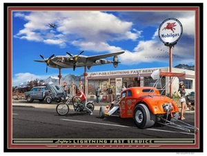 IMPRESIÓN ARTÍSTICA HOT ROD por Larry Grossman SERVICIO RÁPIDO RELÁMPAGO IZQUIERDO - Imagen 1 de 4