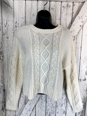 Suéter Sanctuary para mujer tejido con cable blanco cuello redondo manga larga recortado pequeño Foto 1 de 4