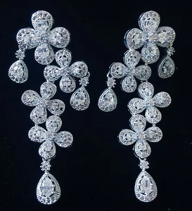 OHRRING aus Swarovski Kristall Hänger Tropfen Hochzeit Braut Rhodium Silber - Bild 1 von 7