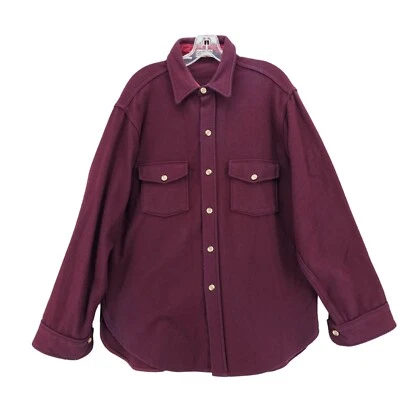 Vintage Lands End Wool Blend Maroon Red Thick Shirt MADE IN USA Size LARGE - Image 1 of 4