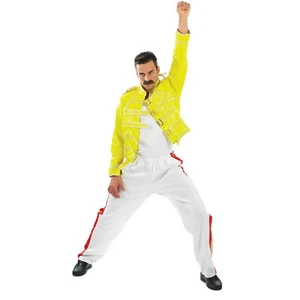 Men`s 1980s Rock Star Costume Adult Singer Freddie Mercury Outfit M-XL Halloween - Picture 1 of 7