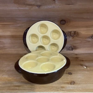 Hall Escargot Ceramic Dish USA American Made Yellow & Brown Replacement VTG Set2 - Picture 1 of 5