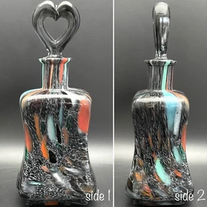 Maestri Vetrai Black Eau de Cologne Perfume Bottle with Heart Stopper Italy 9" - Picture 1 of 12