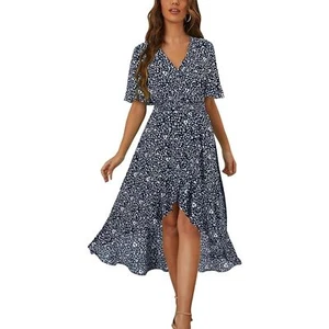 NWT Kormei Womens Short Sleeve Floral High Low V-Neck Flowy Party Medium Dress - Picture 1 of 7