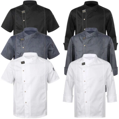 Mens Women Kitchen Work Uniform Chef Coat Cook Jacket Hotel Restaurant Shirt Top - Image 1 of 2