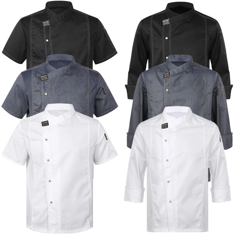 Mens Women Kitchen Work Uniform Chef Coat Cook Jacket Hotel Restaurant Shirt Top - Image 1 of 2